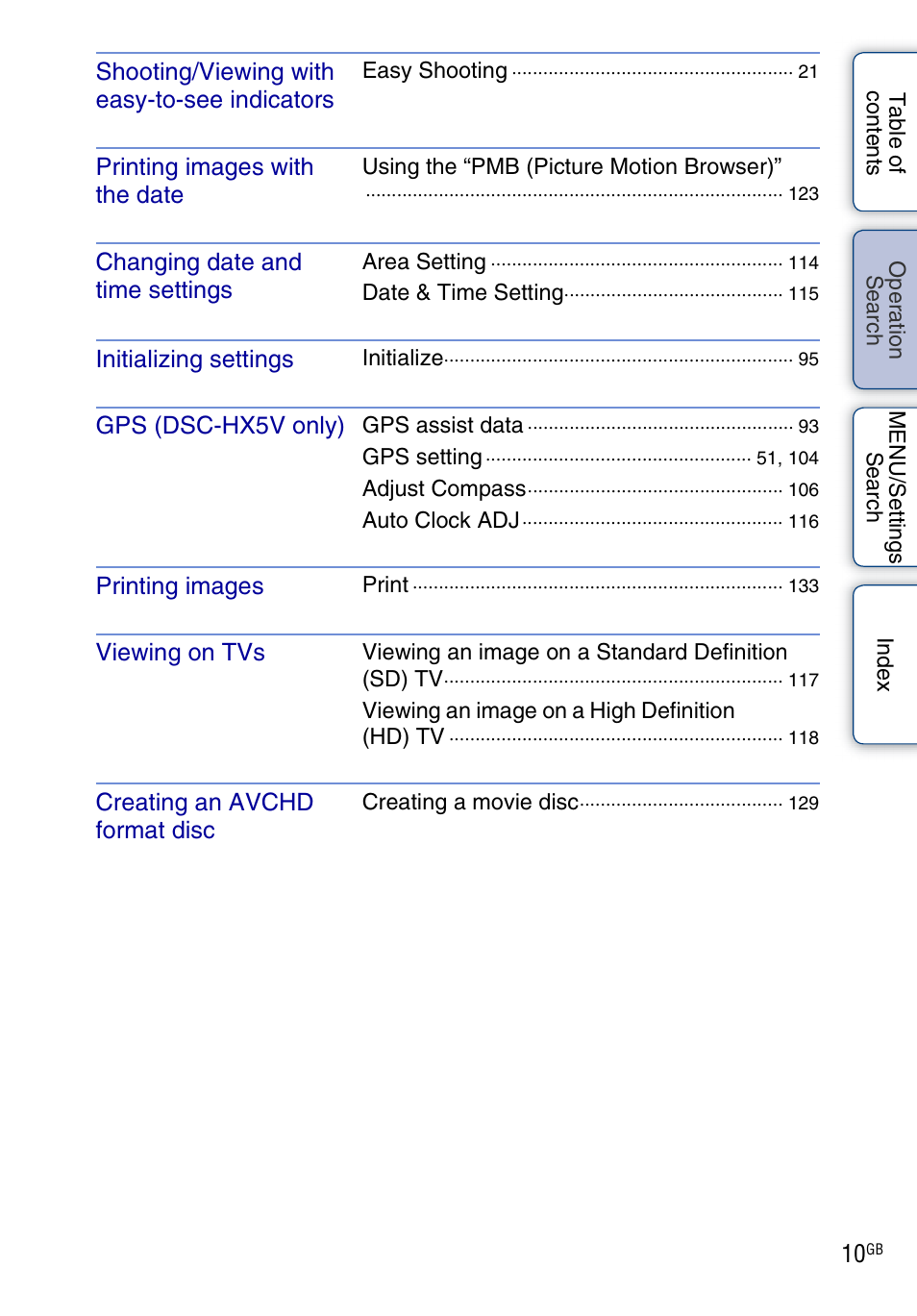 Sony DSC-HX5V User Manual | Page 10 / 160