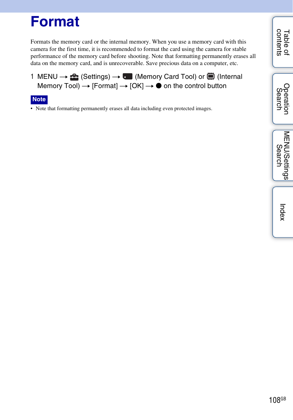 Format | Sony DSC-HX5V User Manual | Page 108 / 160