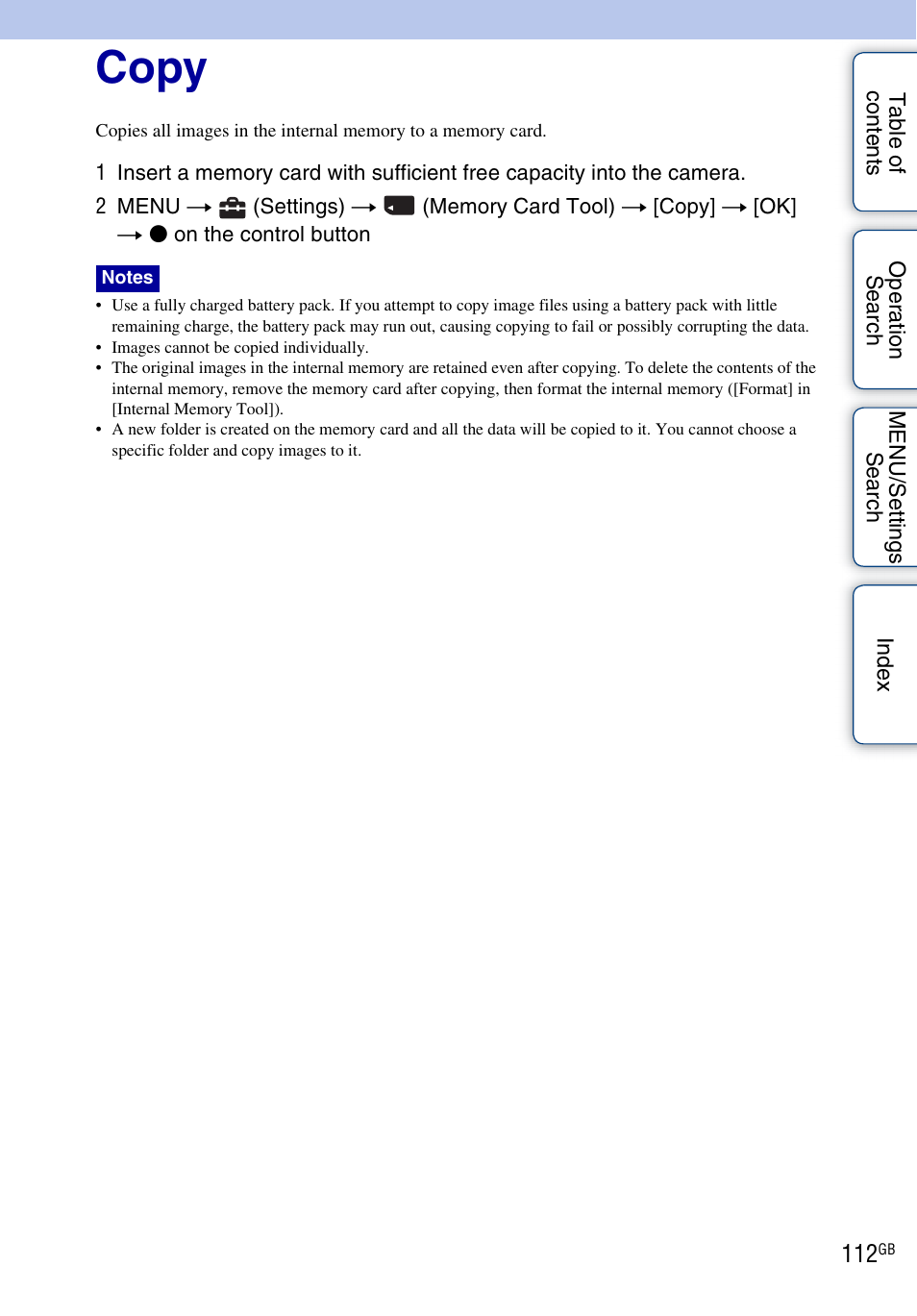 Copy | Sony DSC-HX5V User Manual | Page 112 / 160
