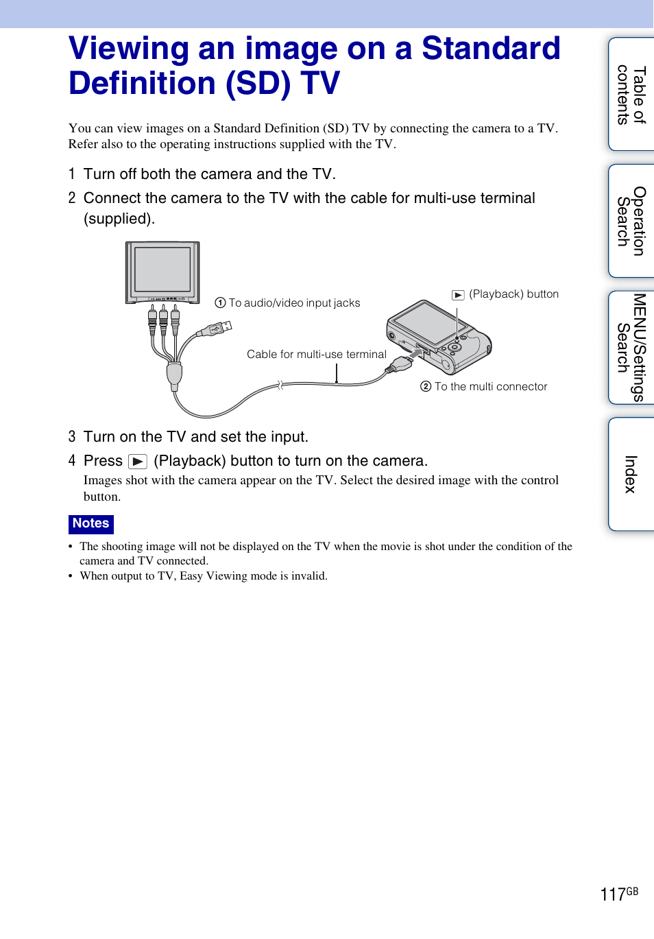 Viewing an image on a standard definition (sd) tv | Sony DSC-HX5V User Manual | Page 117 / 160
