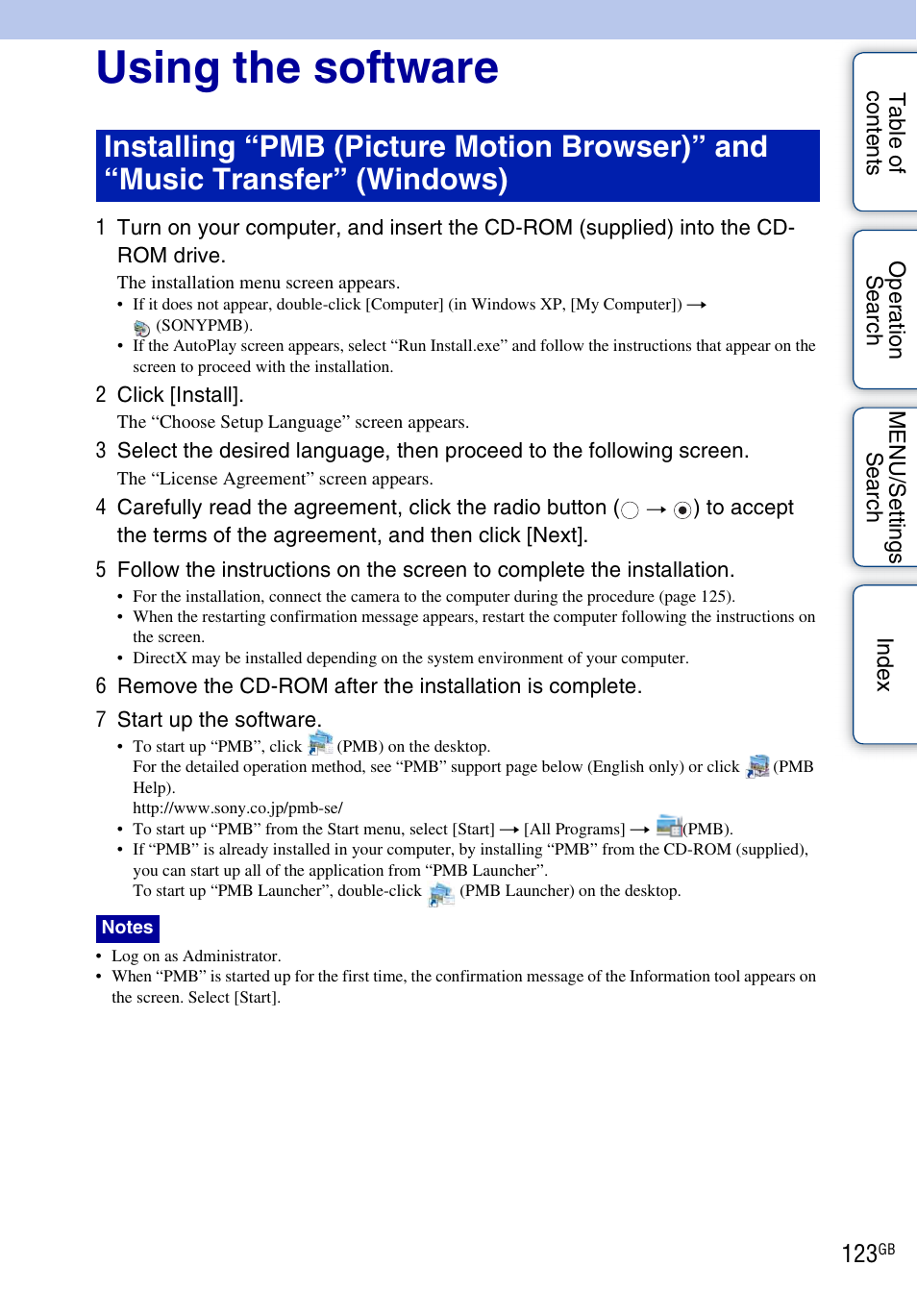 Using the software | Sony DSC-HX5V User Manual | Page 123 / 160