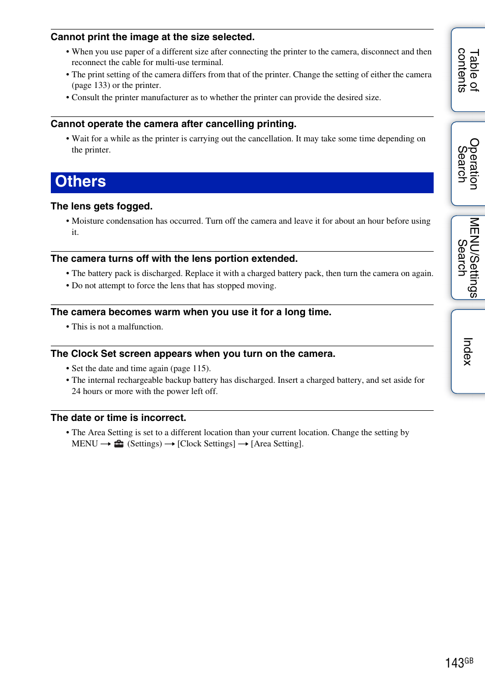 O 143, Others | Sony DSC-HX5V User Manual | Page 143 / 160