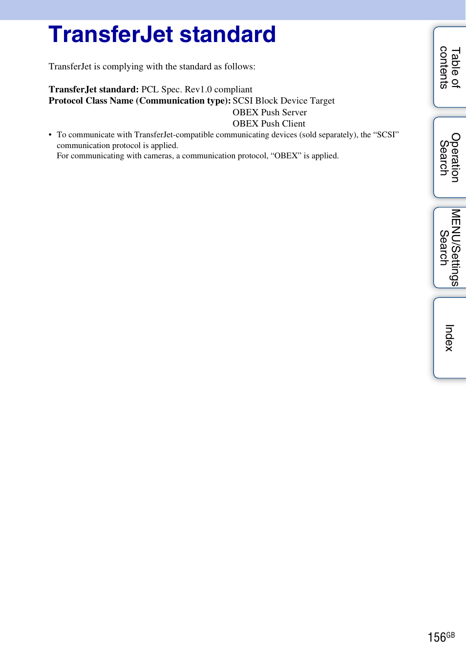 Transferjet standard | Sony DSC-HX5V User Manual | Page 156 / 160
