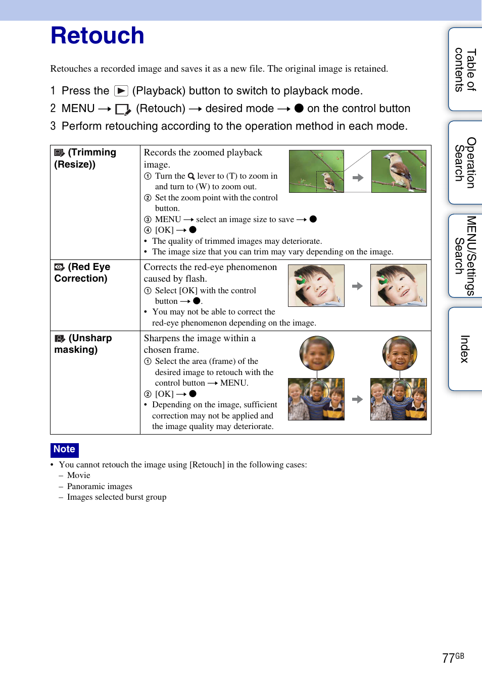 Retouch, Retouch) | Sony DSC-HX5V User Manual | Page 77 / 160