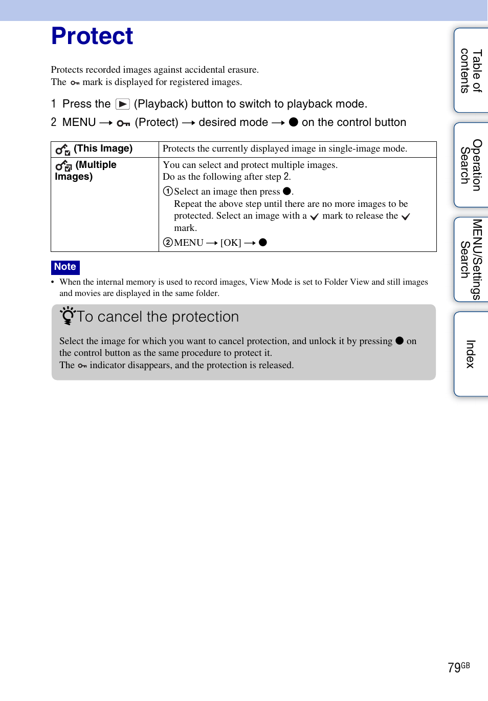 Protect, Protect) | Sony DSC-HX5V User Manual | Page 79 / 160