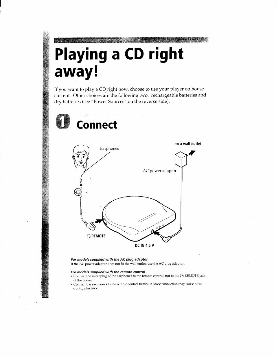 Playing a cd right away, Connect | Sony D-E905 User Manual | Page 3 / 19