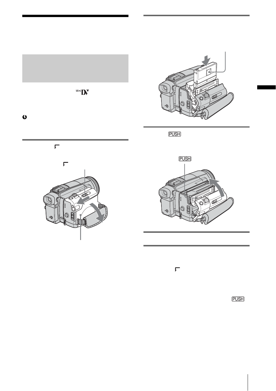 Step 6: inserting the recording media, Inserting a cassette tape | Sony DCR-HC1000 User Manual | Page 19 / 140