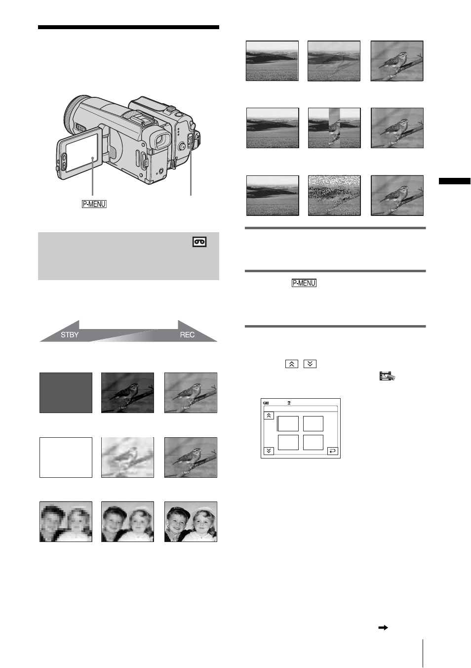 Recording a picture using various effects, Fading in and out of a scene – fader, Fading in and out of a scene | Fader, R (p. 37), Recor d ing | Sony DCR-HC1000 User Manual | Page 37 / 140