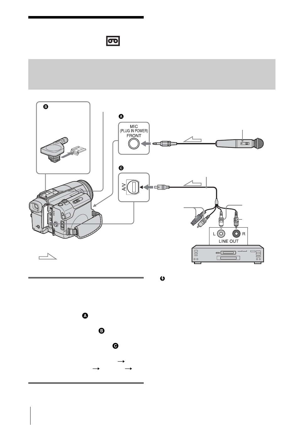 Dubbing sound to a recorded tape, Dubbing sound to a recorded, Tape | Preparing for audio recording | Sony DCR-HC1000 User Manual | Page 98 / 140