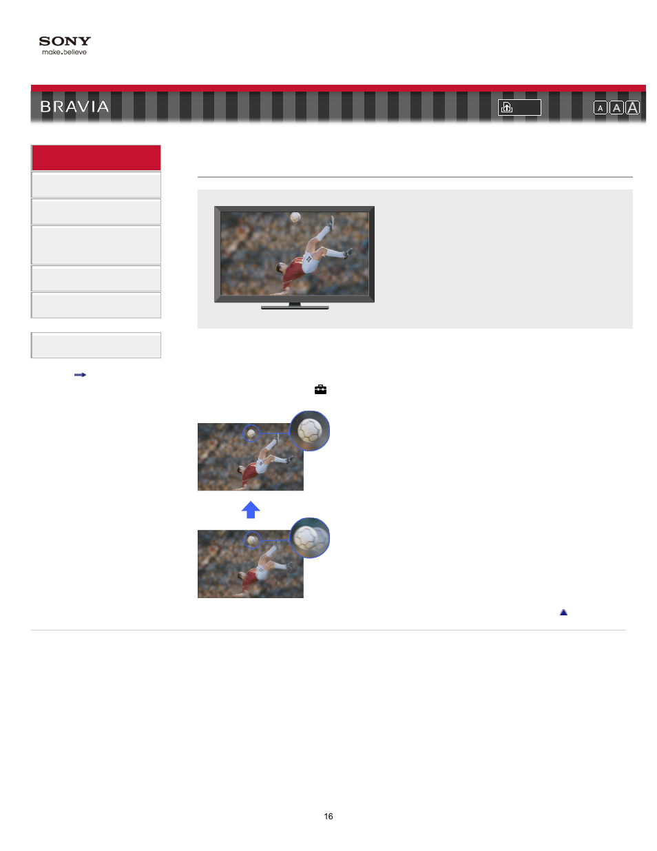 Motionflow, Artifacts reduction, High-frame rate | Sony KDL-55EX710 User Manual | Page 16 / 138