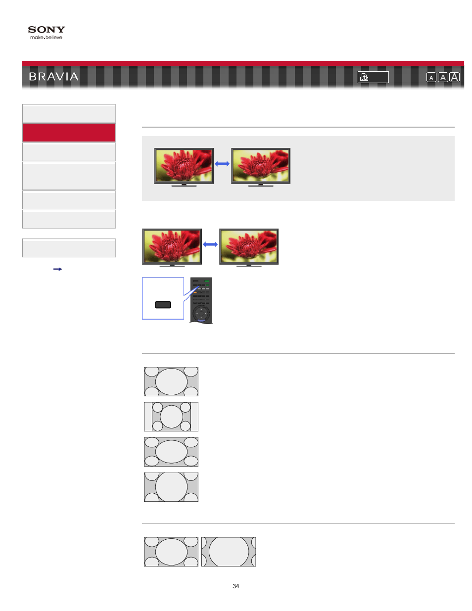 Wide mode, Screen types/sizes | Sony KDL-55EX710 User Manual | Page 34 / 138