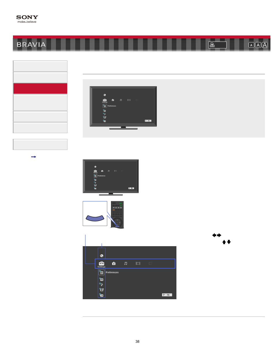 About the home menu, Home, Settings menu | Xmb (xrossmediabar) | Sony KDL-55EX710 User Manual | Page 38 / 138