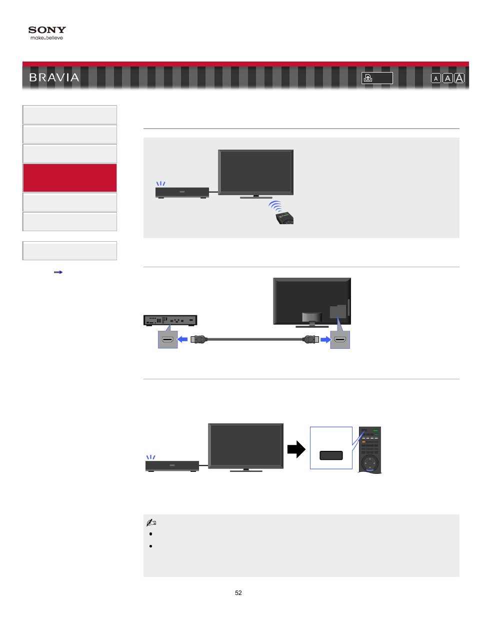 Hdmi equipment, Control for hdmi, Hdmi cec | Sony KDL-55EX710 User Manual | Page 52 / 138