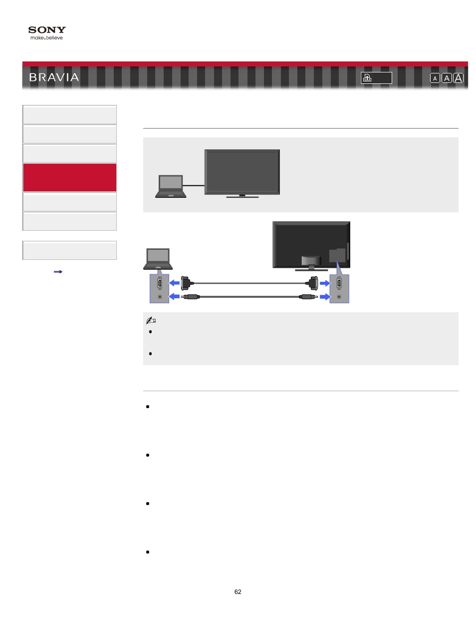 Pc connection | Sony KDL-55EX710 User Manual | Page 62 / 138