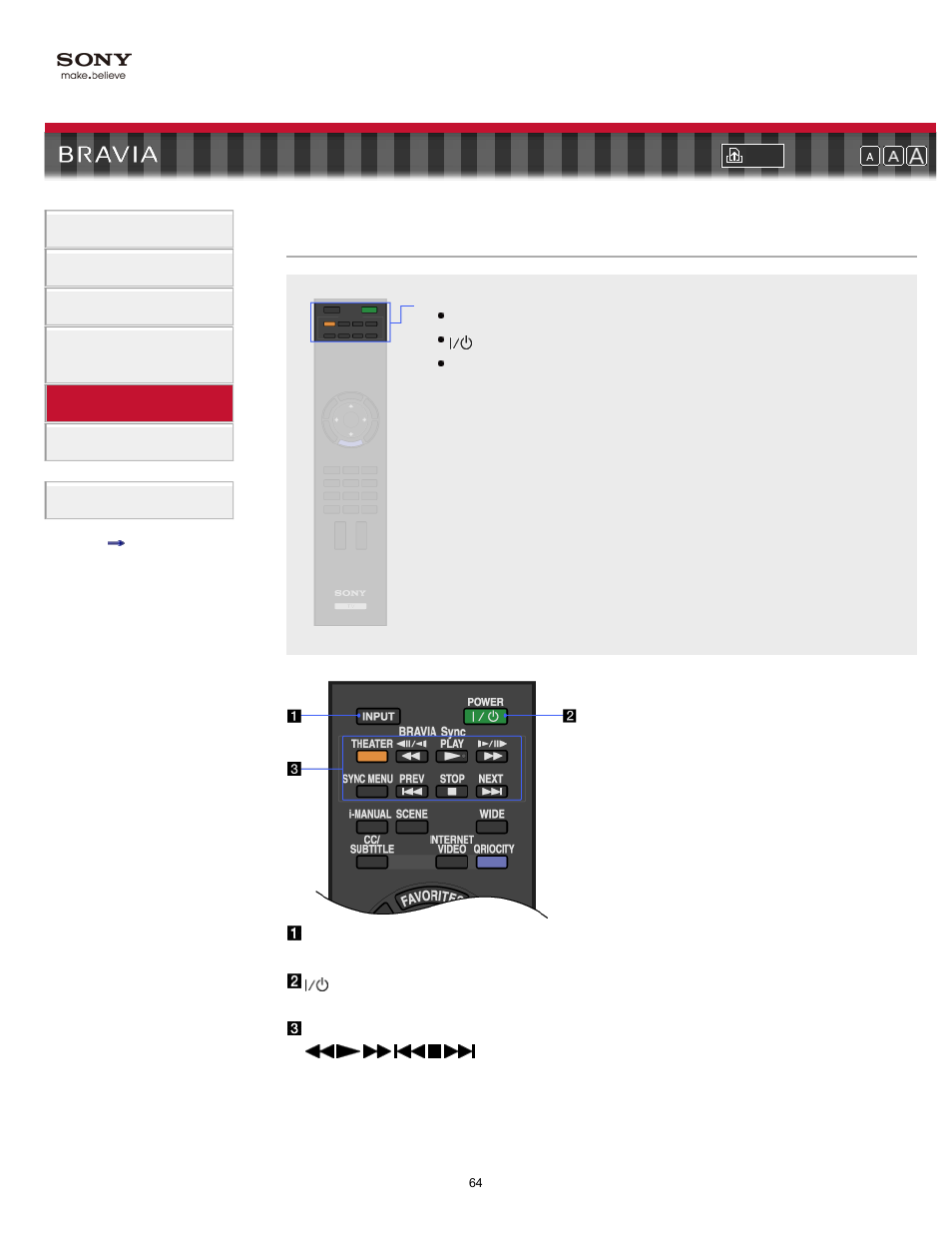 Remote control buttons (top part) | Sony KDL-55EX710 User Manual | Page 64 / 138