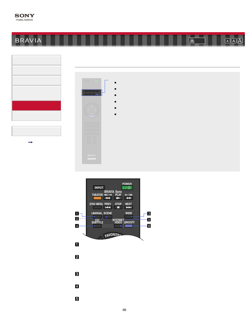 Upper, Remote control buttons (upper part) | Sony KDL-55EX710 User Manual | Page 66 / 138