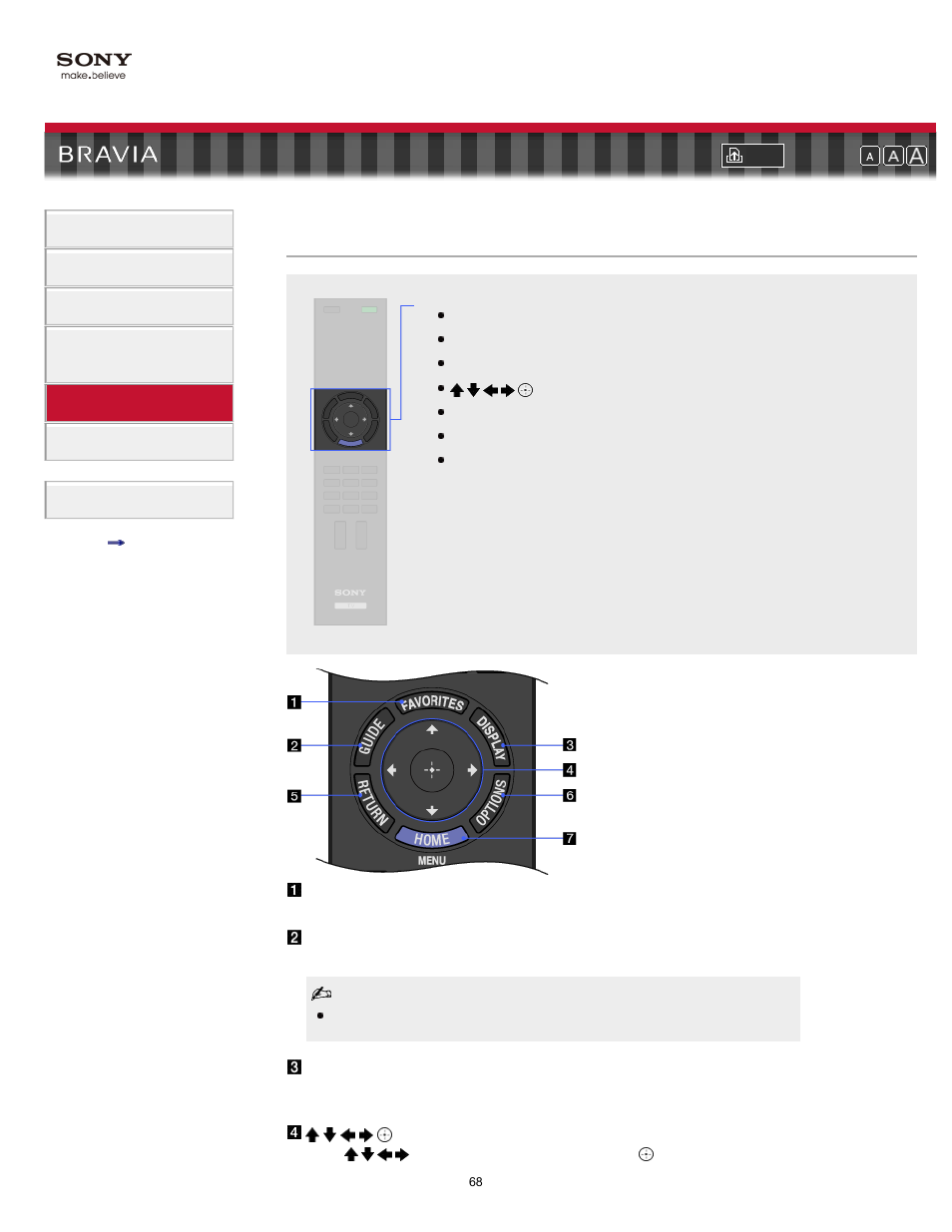 Middle, Remote control buttons (middle part) | Sony KDL-55EX710 User Manual | Page 68 / 138