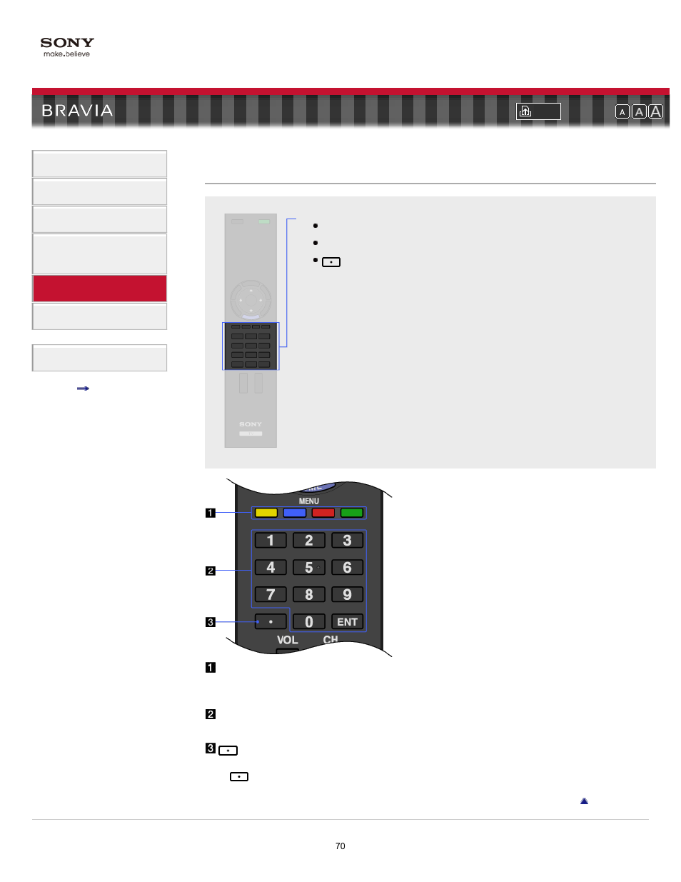 Lower, Remote control buttons (lower part) | Sony KDL-55EX710 User Manual | Page 70 / 138