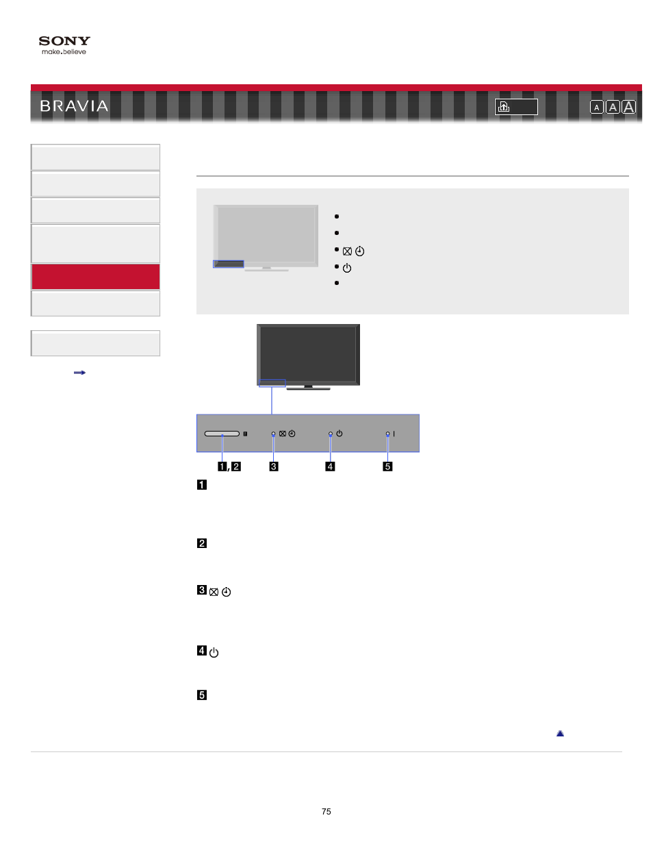 Front, Tv controls and indicators (front part) | Sony KDL-55EX710 User Manual | Page 75 / 138