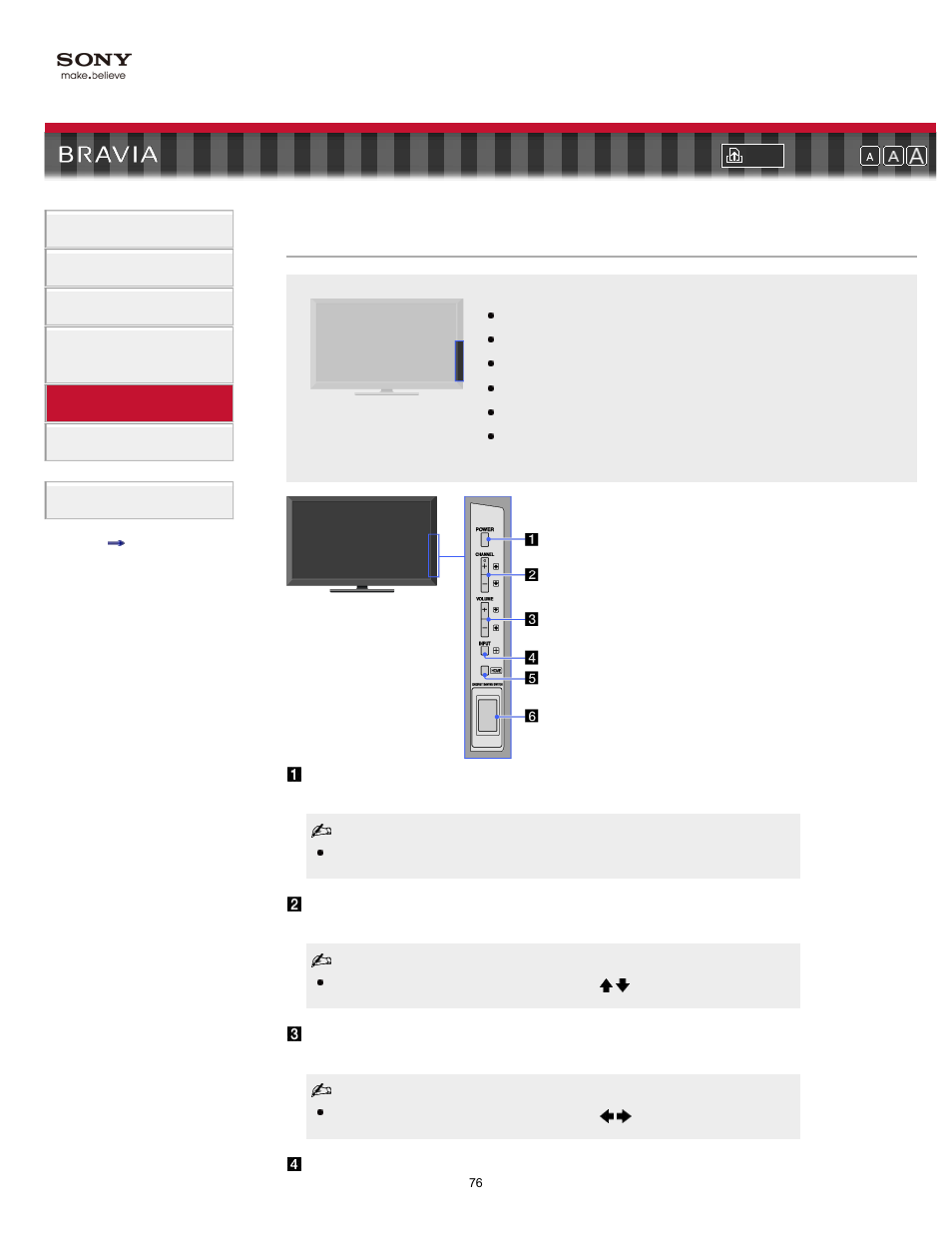 Right, Tv controls and indicators (right part) | Sony KDL-55EX710 User Manual | Page 76 / 138