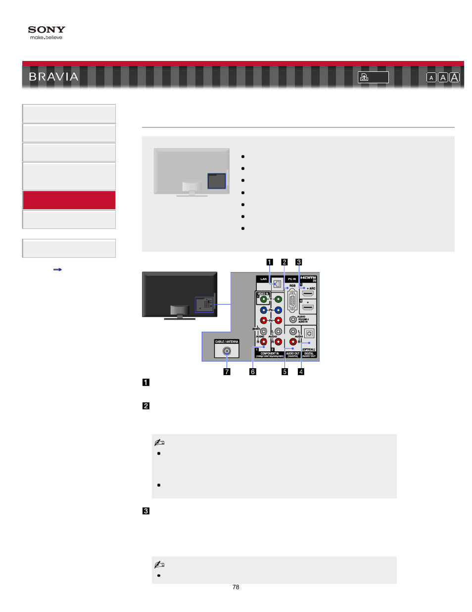 Back, Terminals (back) | Sony KDL-55EX710 User Manual | Page 78 / 138