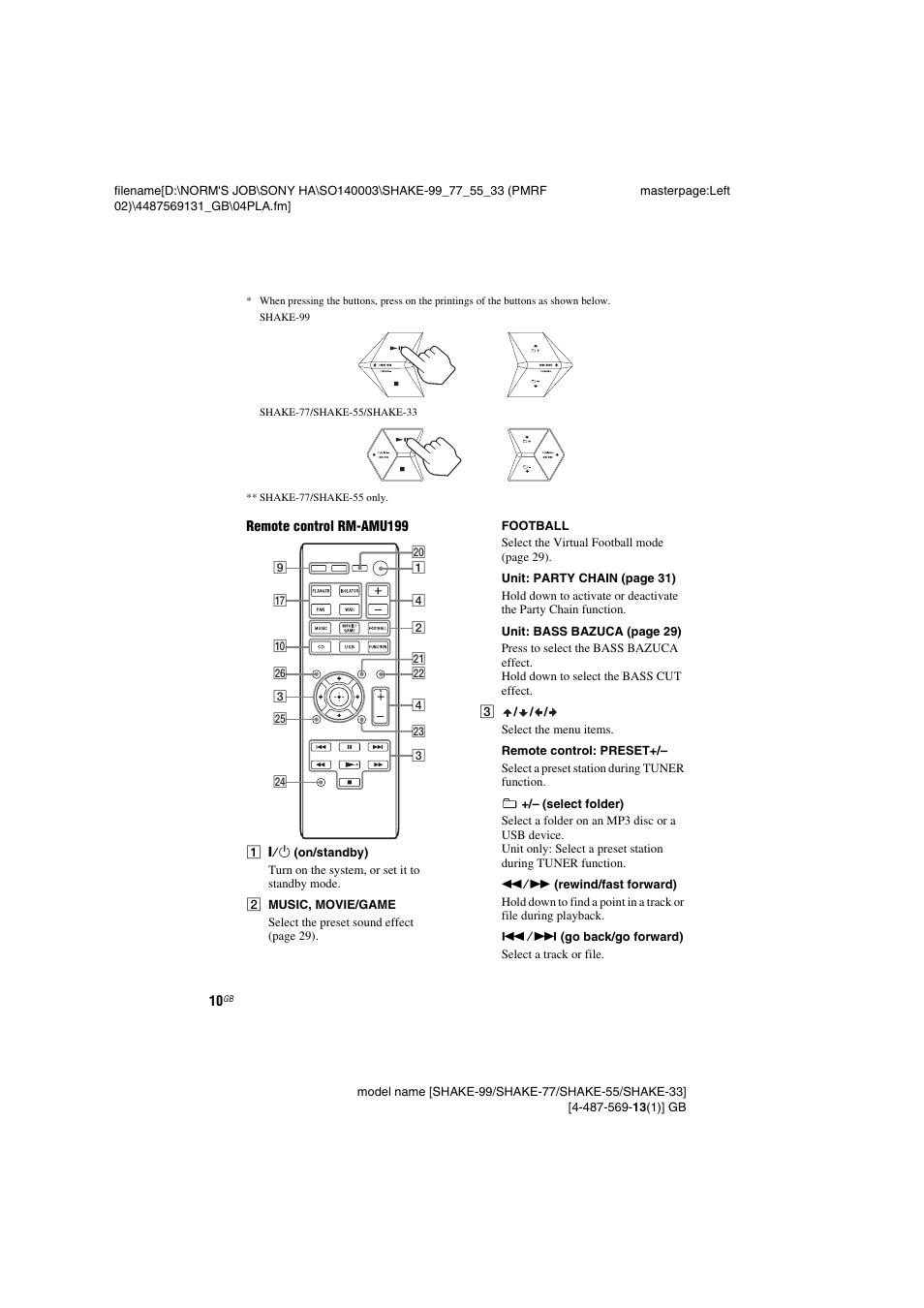 Sony SHAKE-99 User Manual | Page 10 / 48