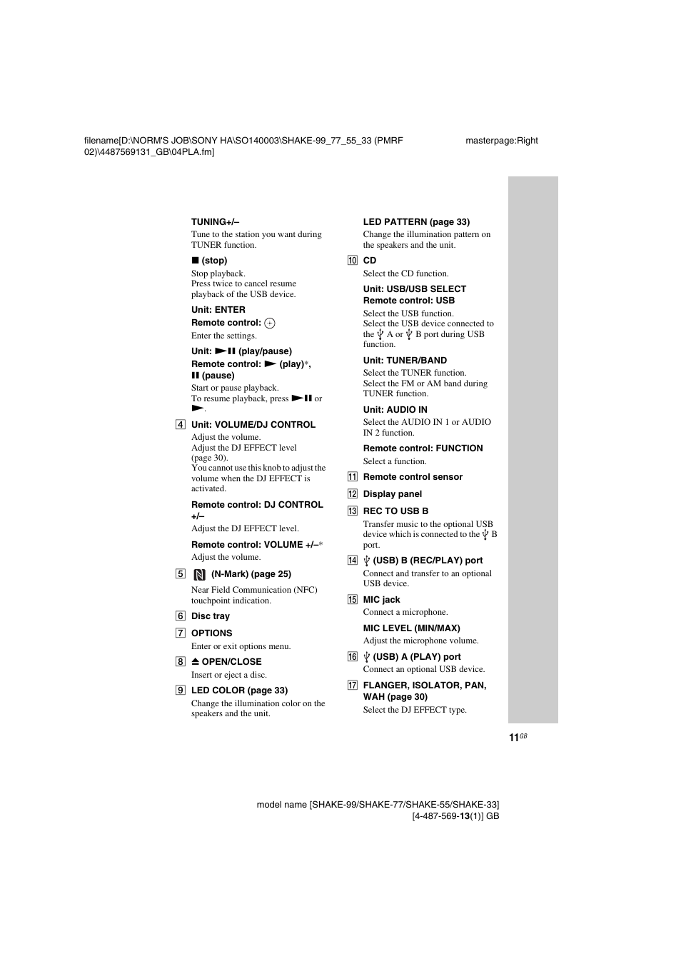 Sony SHAKE-99 User Manual | Page 11 / 48