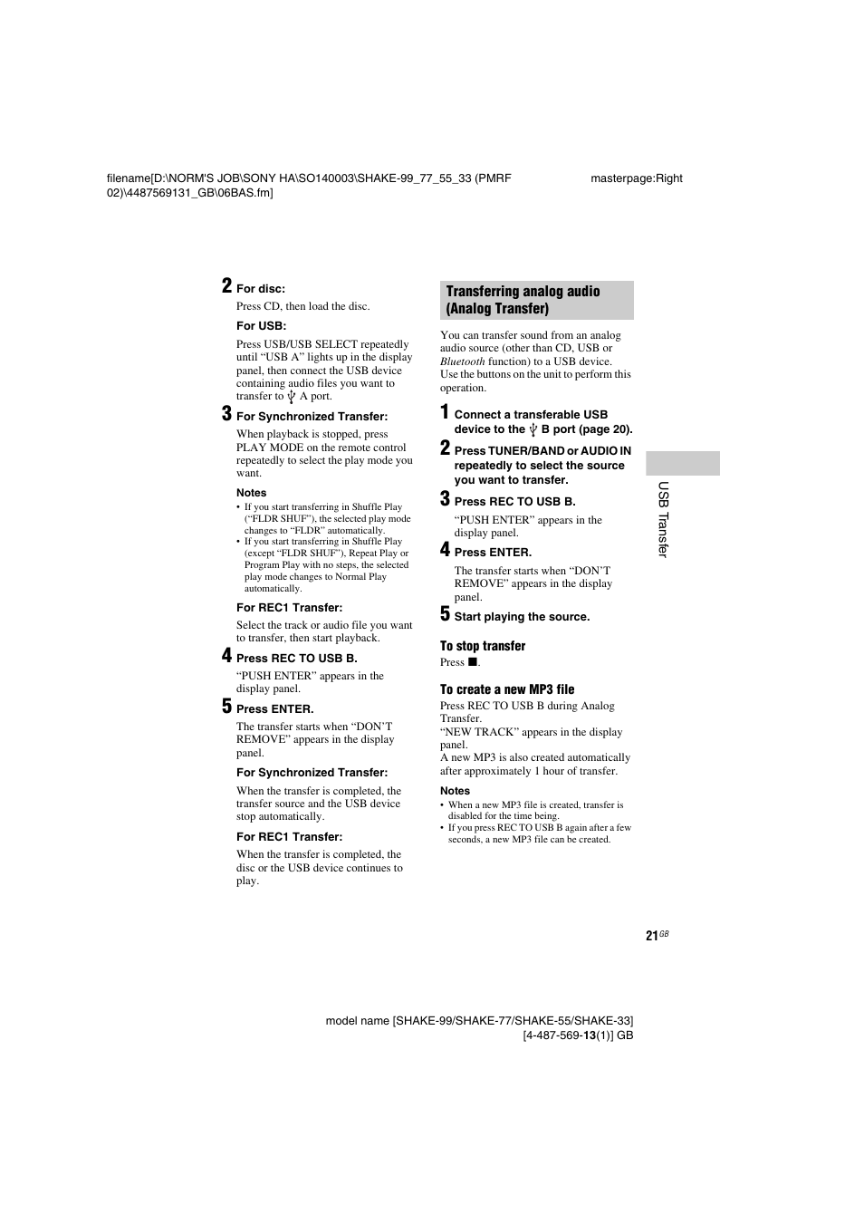 Sony SHAKE-99 User Manual | Page 21 / 48