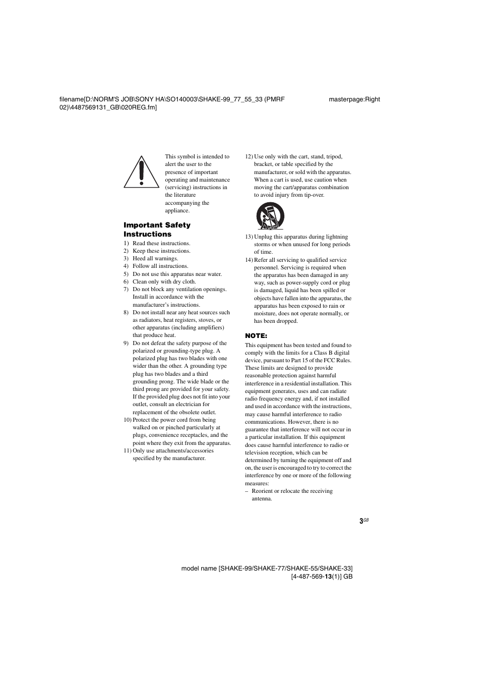 Sony SHAKE-99 User Manual | Page 3 / 48