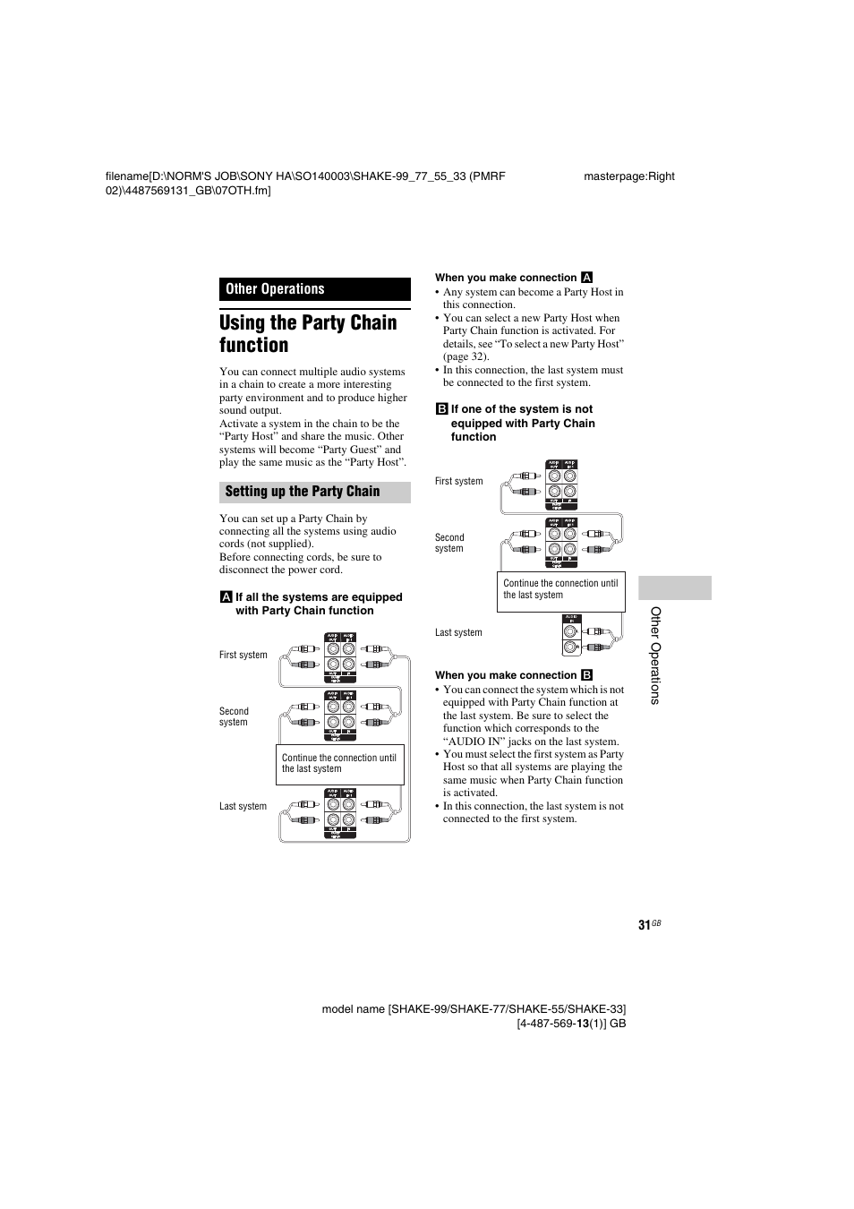 Other operations, Using the party chain function | Sony SHAKE-99 User Manual | Page 31 / 48