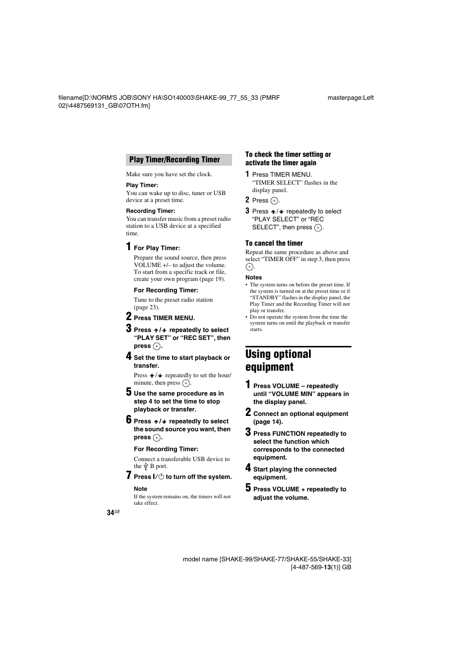 Using optional equipment, Using optional equipment 1 | Sony SHAKE-99 User Manual | Page 34 / 48