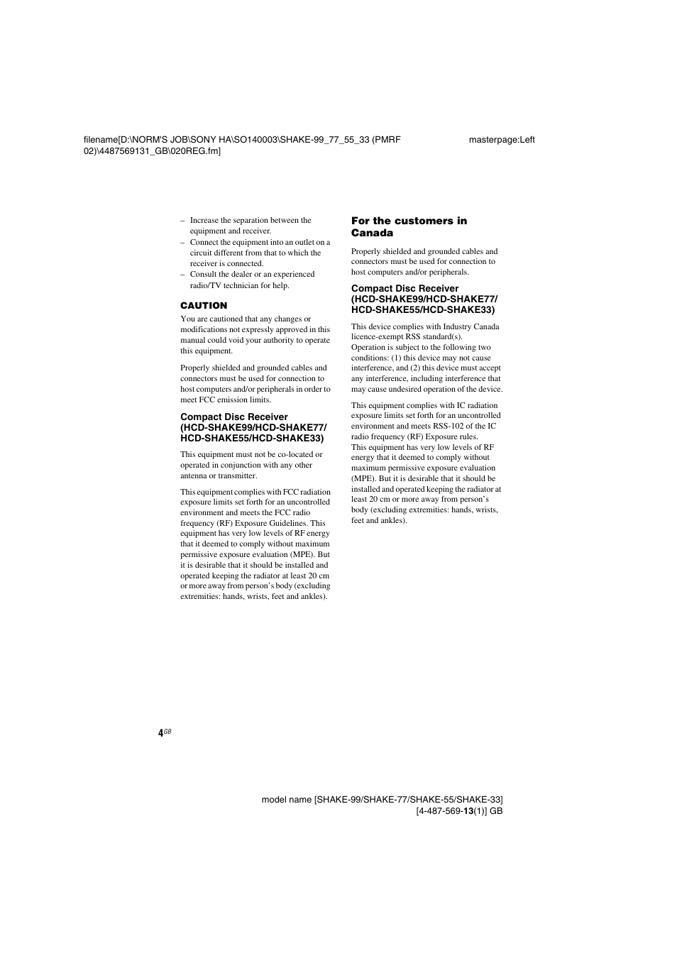 Sony SHAKE-99 User Manual | Page 4 / 48