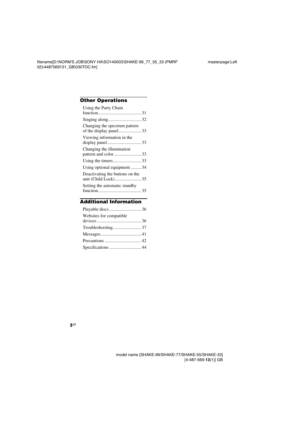 Sony SHAKE-99 User Manual | Page 8 / 48