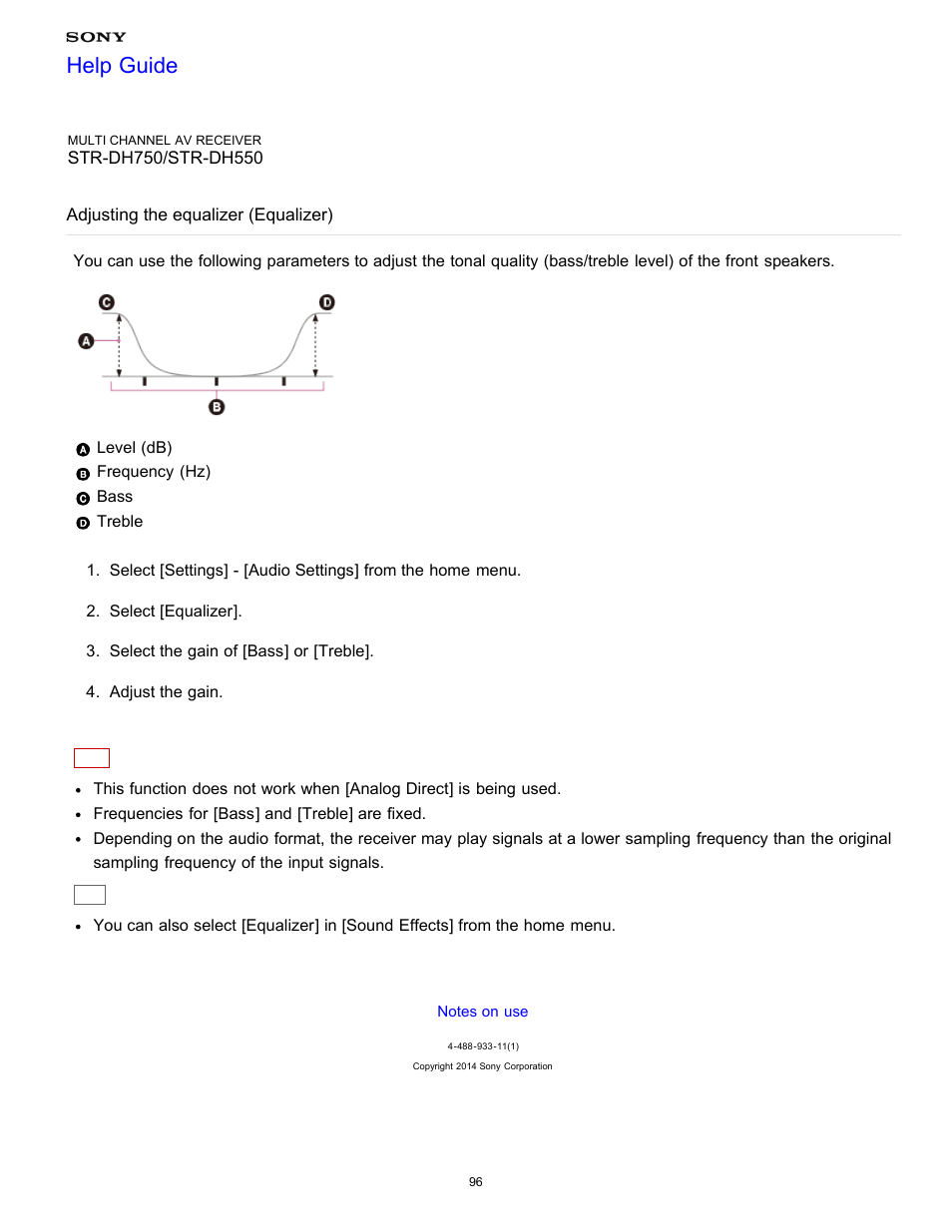 Adjusting the equalizer (equalizer), Help guide | Sony STR-DH750 User Manual | Page 103 / 246