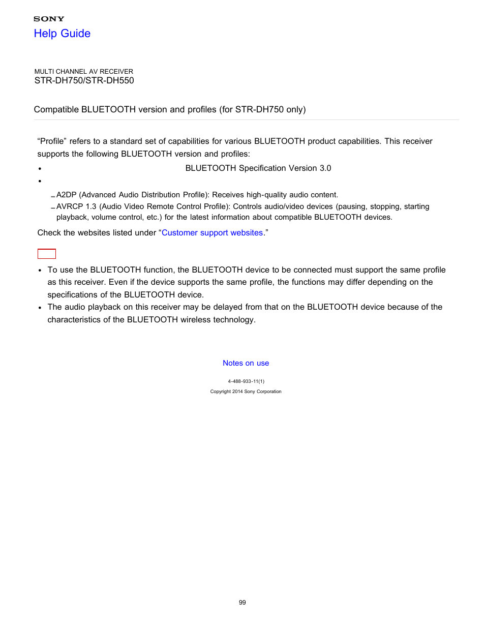 Help guide | Sony STR-DH750 User Manual | Page 106 / 246