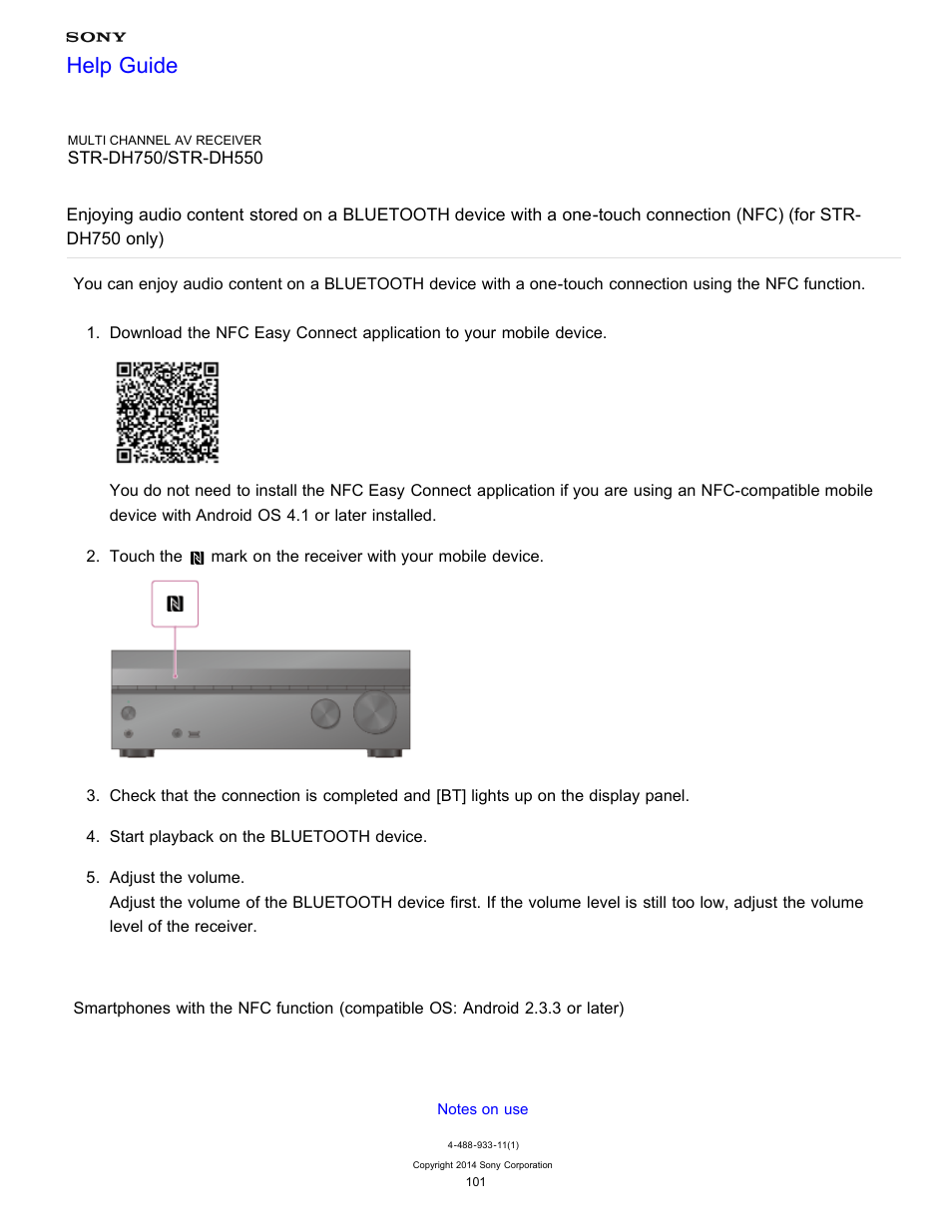 Connection (nfc) (for str-dh750 only), Help guide | Sony STR-DH750 User Manual | Page 108 / 246