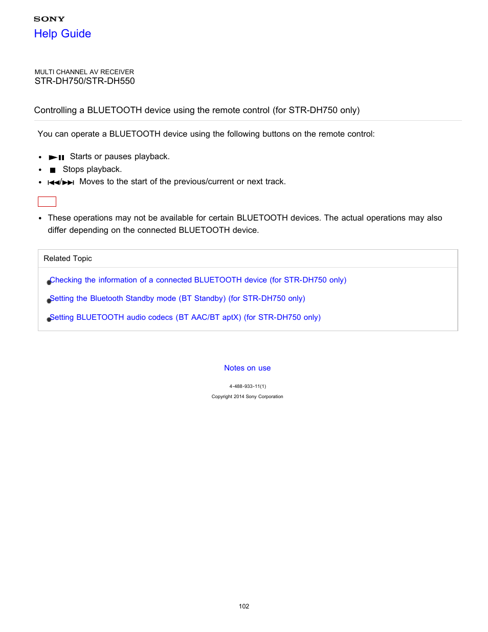 Dh750 only), Help guide | Sony STR-DH750 User Manual | Page 109 / 246