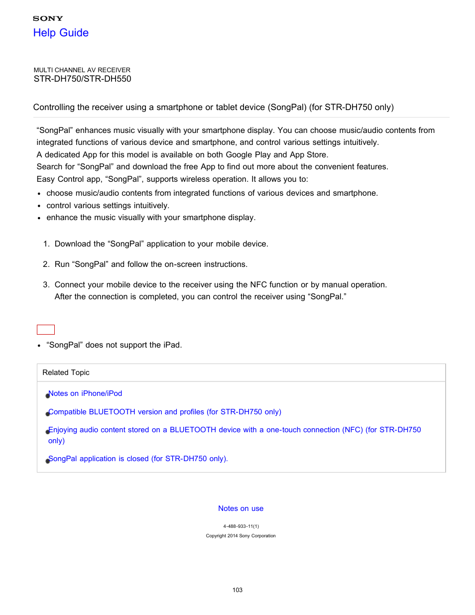 For str-dh750 only), Help guide | Sony STR-DH750 User Manual | Page 110 / 246