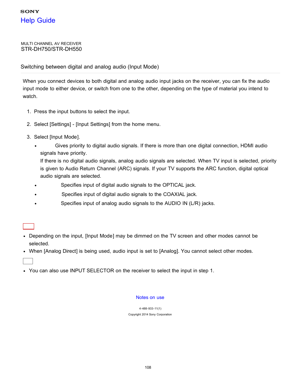Help guide | Sony STR-DH750 User Manual | Page 115 / 246