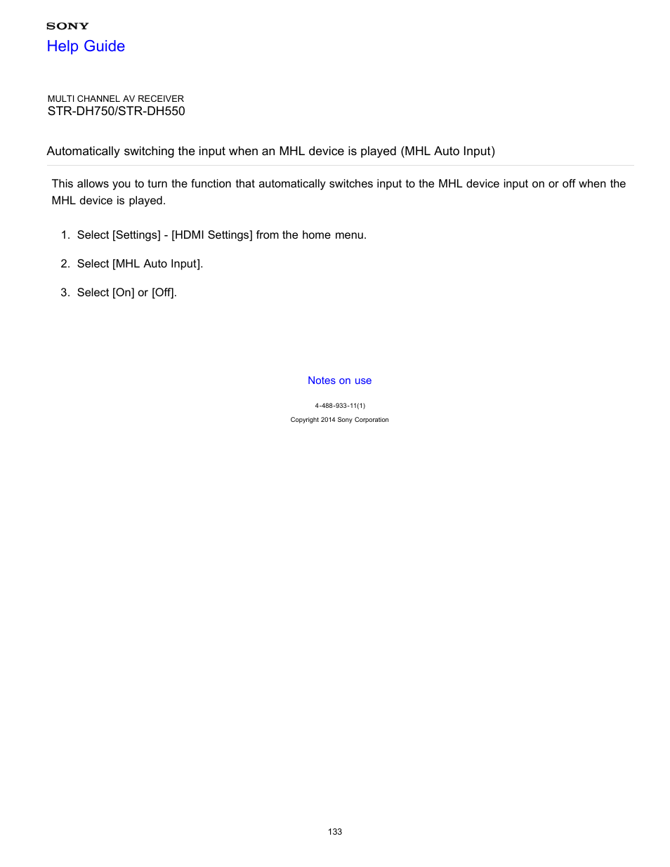 Auto input), Help guide | Sony STR-DH750 User Manual | Page 140 / 246