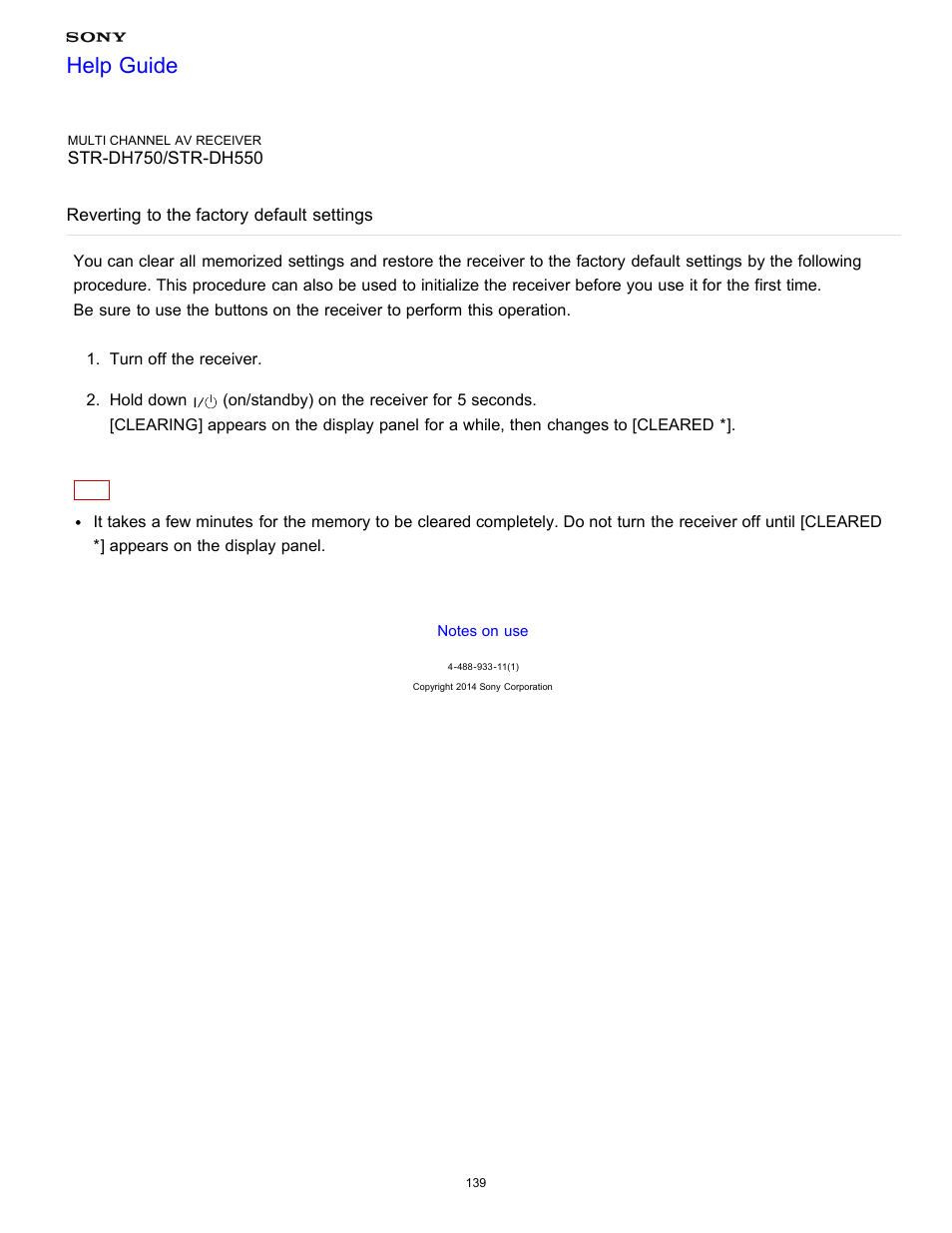 Reverting to the factory default settings, Help guide | Sony STR-DH750 User Manual | Page 146 / 246
