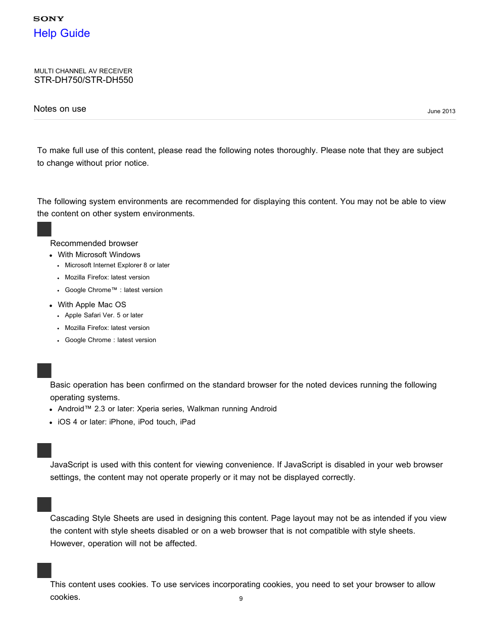 Notes on use, Help guide | Sony STR-DH750 User Manual | Page 16 / 246