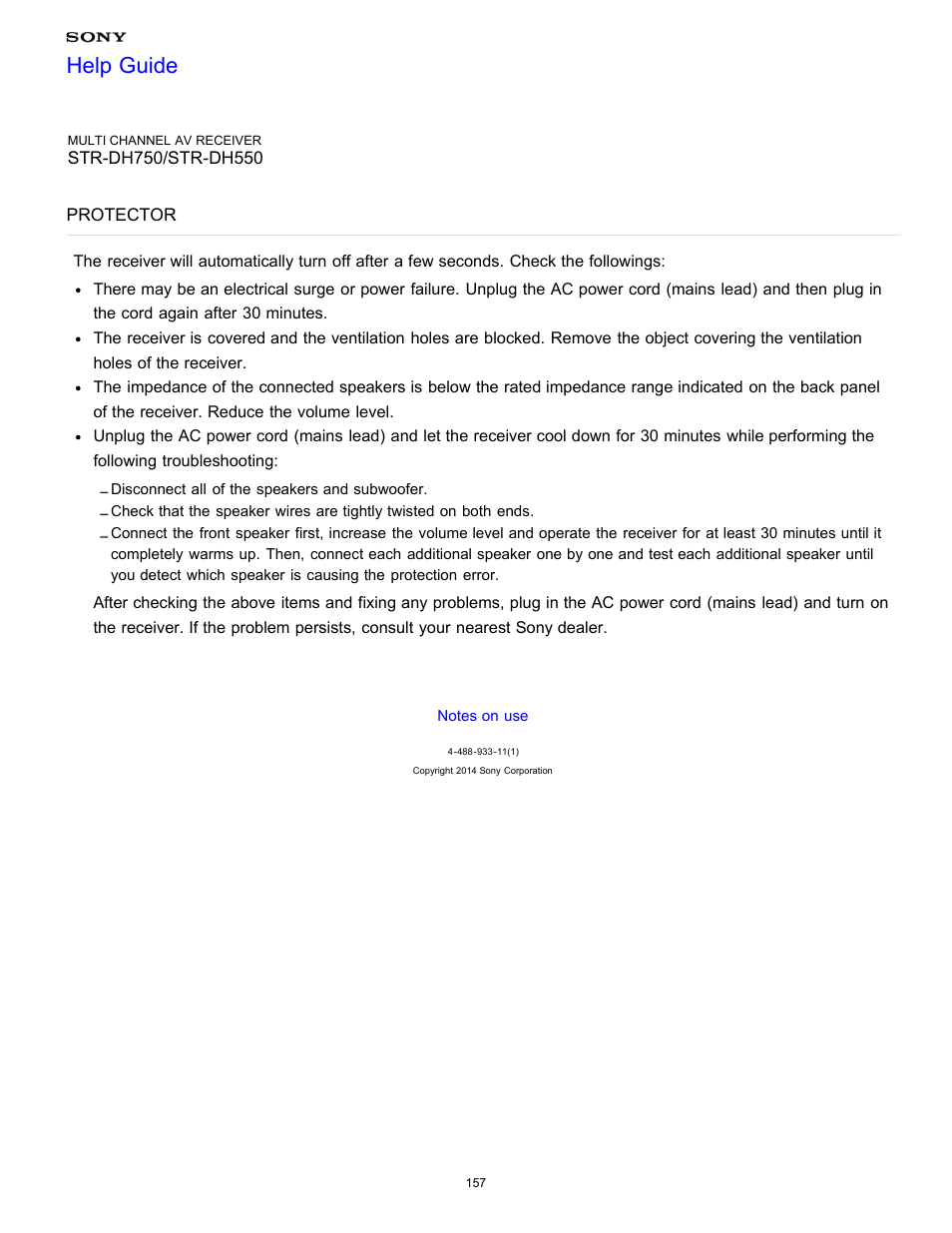 Protector, Help guide | Sony STR-DH750 User Manual | Page 164 / 246