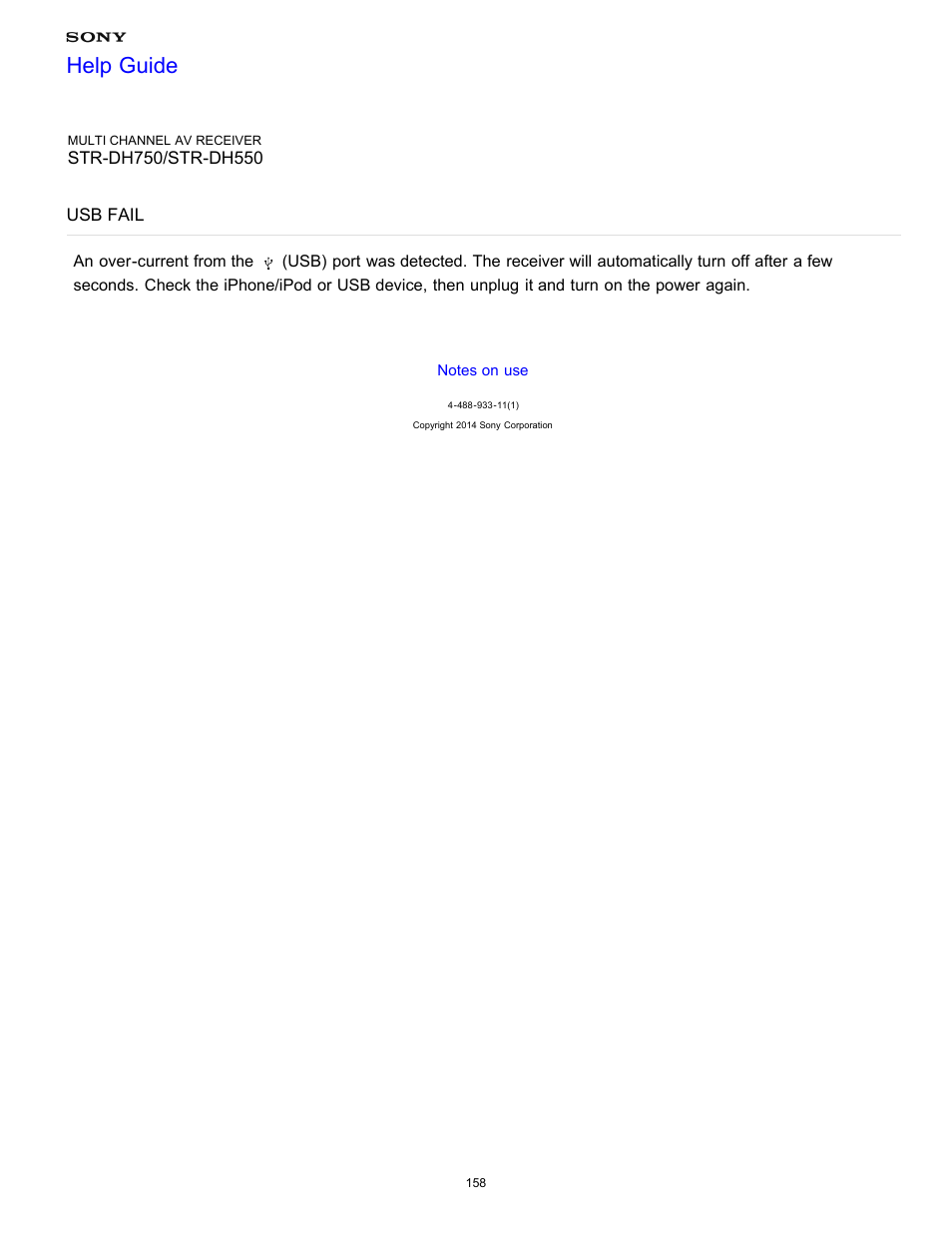 Usb fail, Help guide | Sony STR-DH750 User Manual | Page 165 / 246