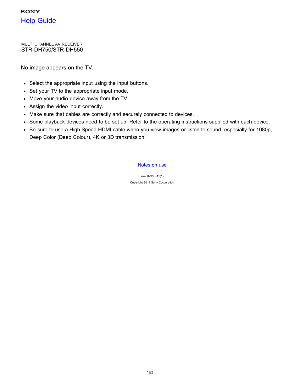 No image appears on the tv, Help guide | Sony STR-DH750 User Manual | Page 170 / 246