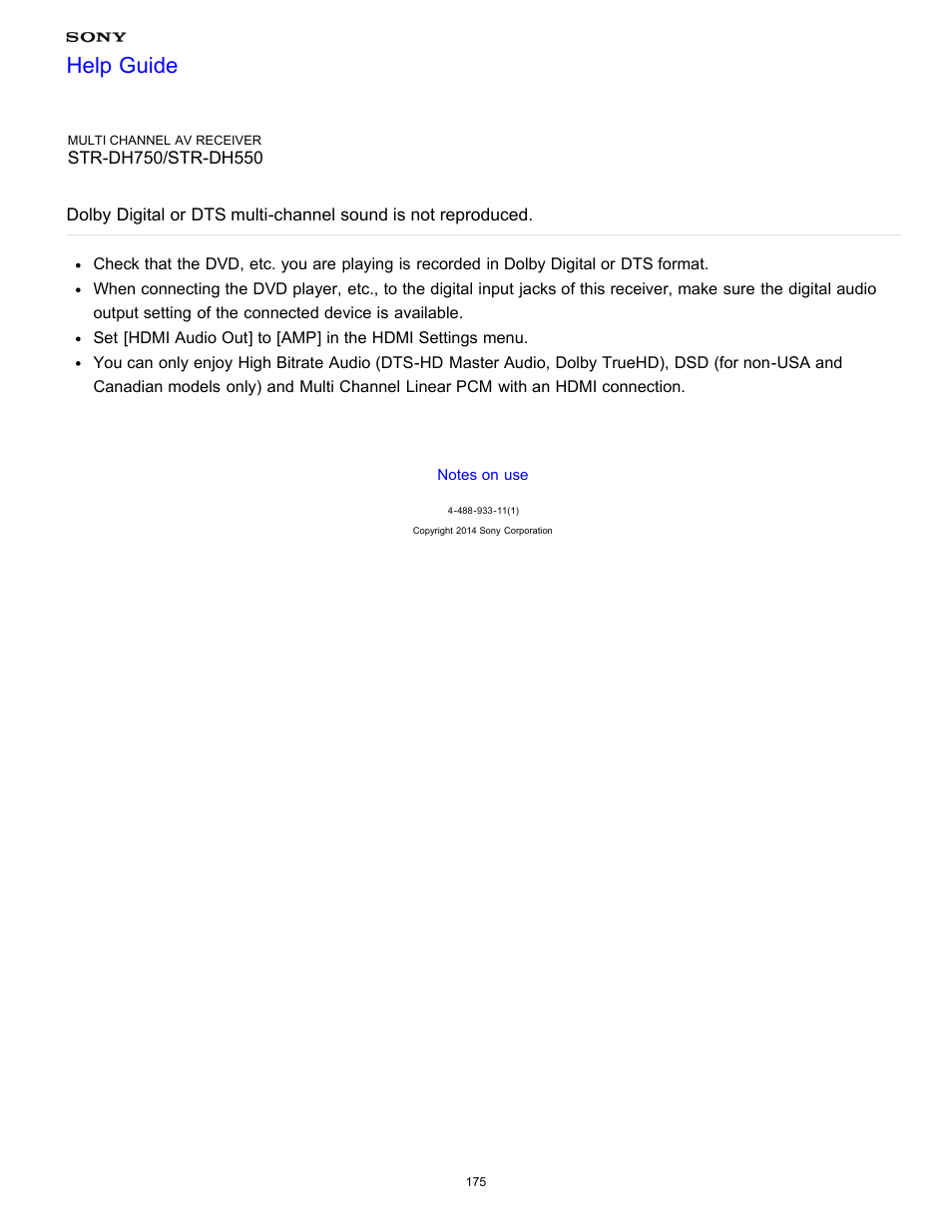 Help guide | Sony STR-DH750 User Manual | Page 182 / 246