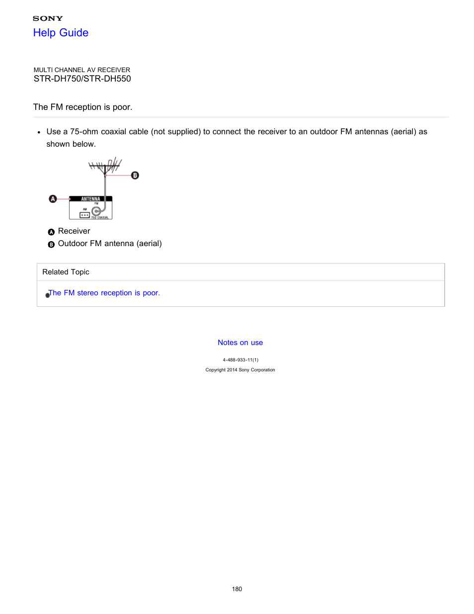 The fm reception is poor, Help guide | Sony STR-DH750 User Manual | Page 187 / 246