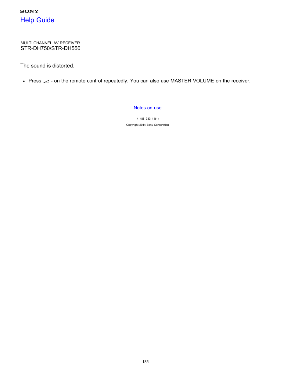 The sound is distorted, Help guide | Sony STR-DH750 User Manual | Page 192 / 246