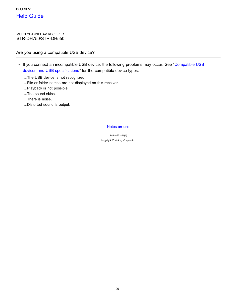 Are you using a compatible usb device, Help guide | Sony STR-DH750 User Manual | Page 197 / 246