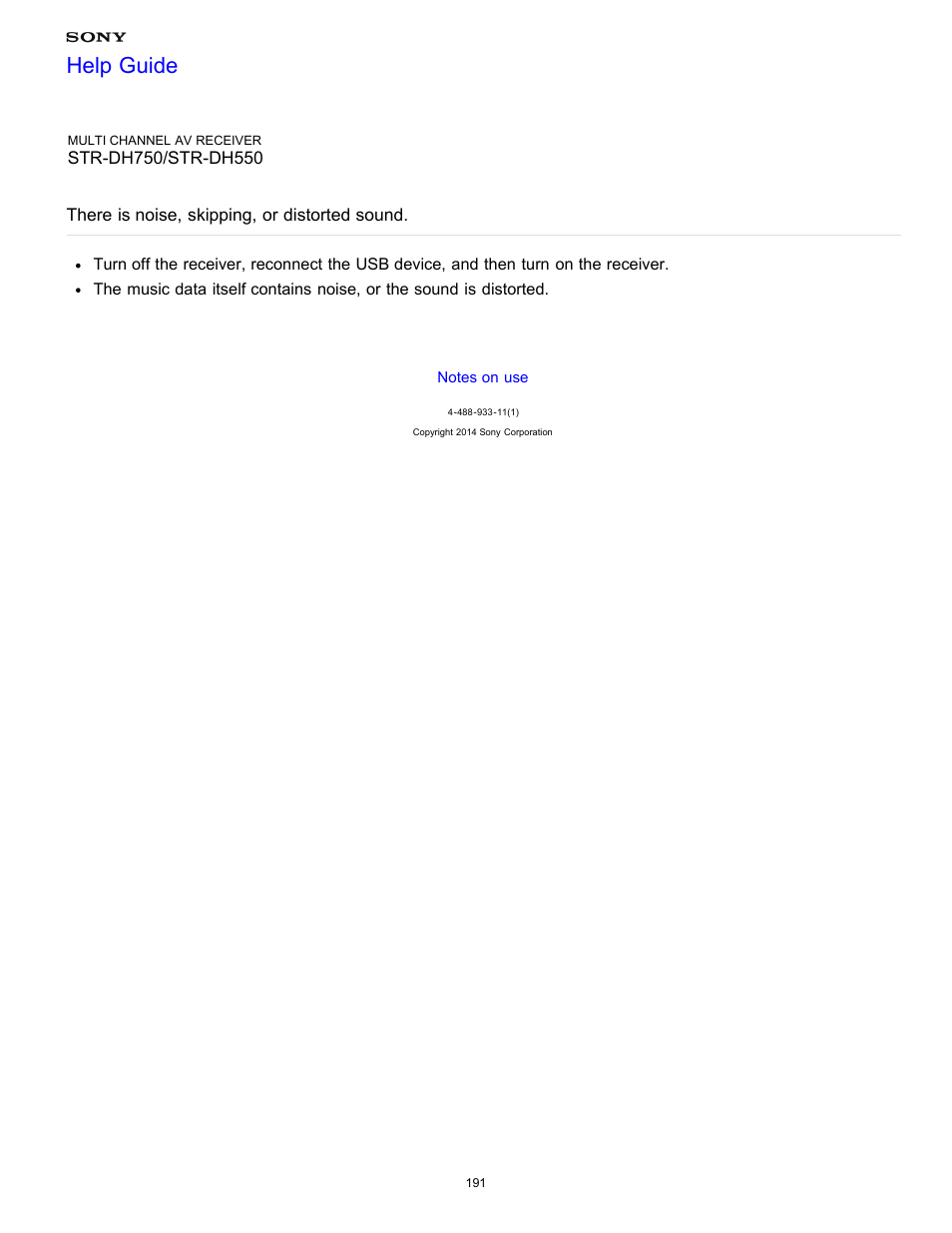 There is noise, skipping, or distorted sound, Help guide | Sony STR-DH750 User Manual | Page 198 / 246